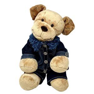 Build A Bear Velvet Hugs Dog Plush With Jean Jacket and Pants‎ Outfit.